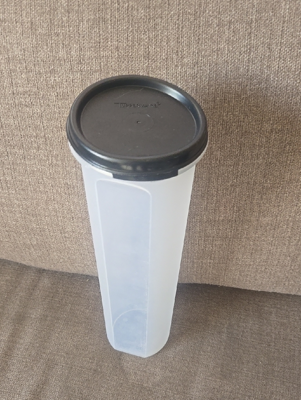 Tupperware Tall Clear Pantry Canister with Black Snap-On Lid Spaghetti Vintage
